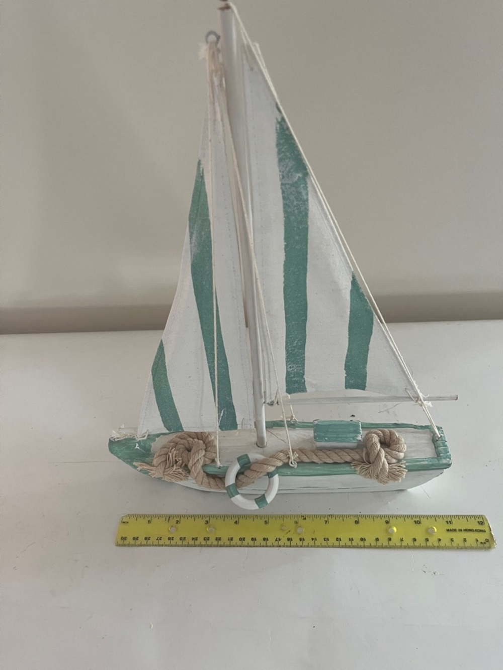 Vintage Coastal decor Sailboat with canvas sails approx. 15 in tall - Picture 3 of 6